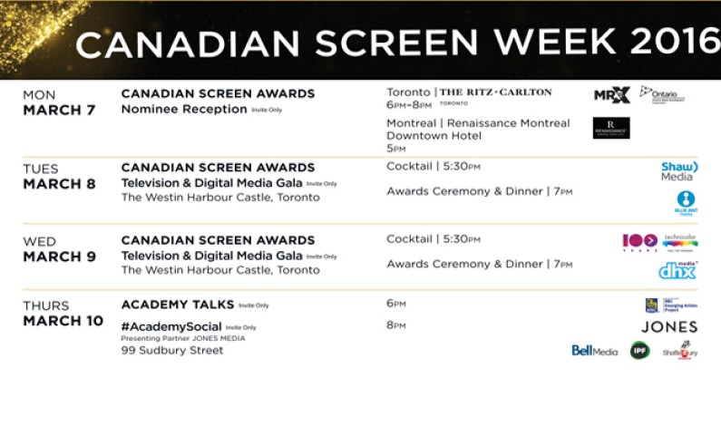 2016 Canadian Screen Week Schedule