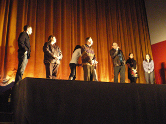 Director Armand Garnett Ruffo (with microphone) of the closing night film <em>A Windigo Tale</em> answering questions with some of his cast in attendence.